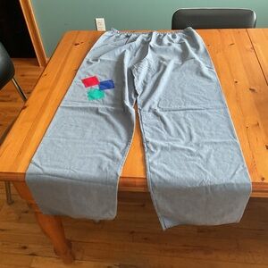 HOBO COSTUME DANCE PANTS HALLOWEEN CURTAIN CALL COSTUMES SZ L DENIM BLUE PATCHES